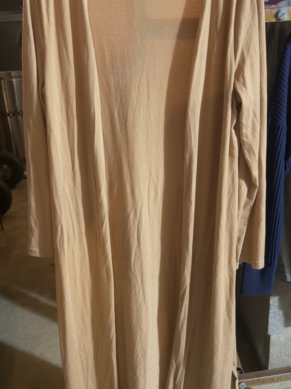 Long Open Front Cardigan in Light Beige